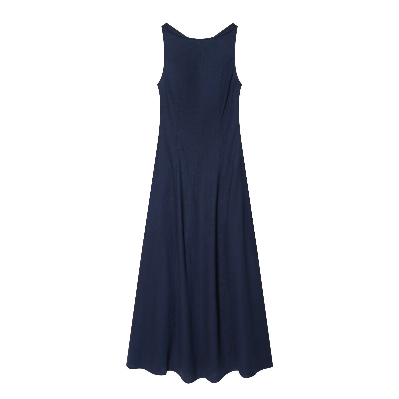 Women's backless linen blended MIDI dress
