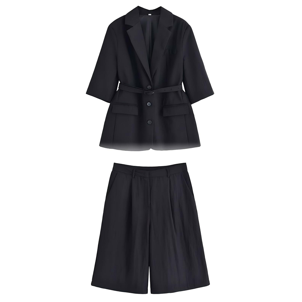 suit Women's 2 pieces five quarter sleeve lace up  Blazer Coat+shorts