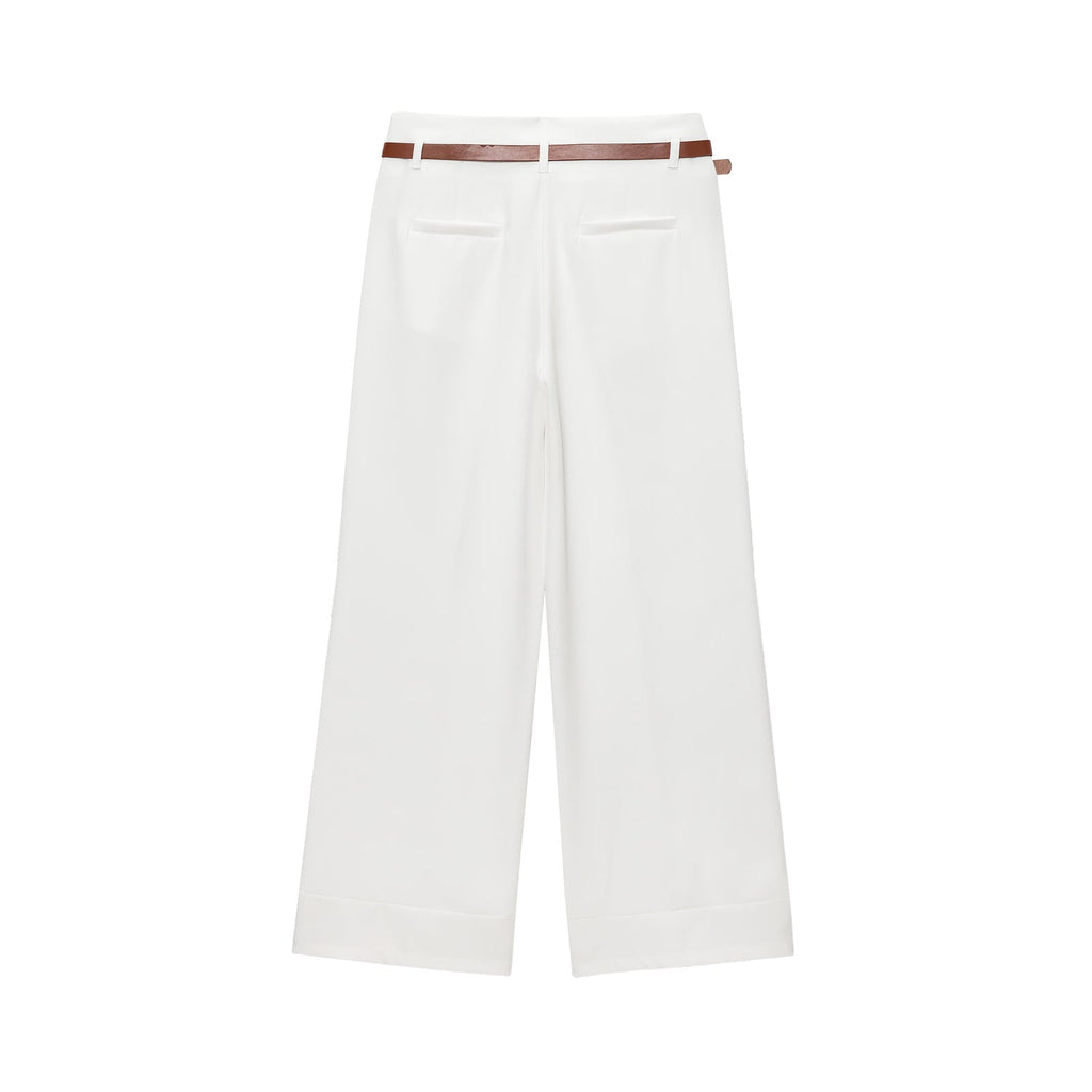 Women's with Belt rolled hem design casual pants