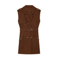 Women's With Belt sleeveless linen blend dress