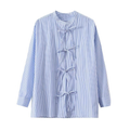 Women's loose cotton striped lace up shirt