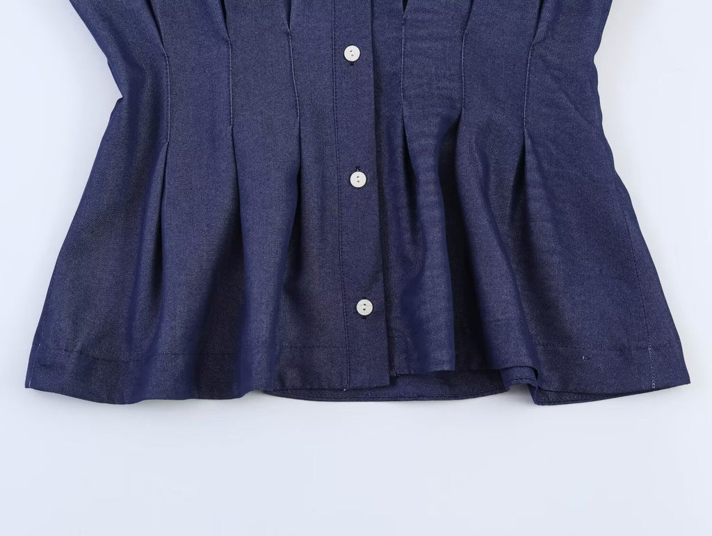 Women's casual pleated linen blend shirt