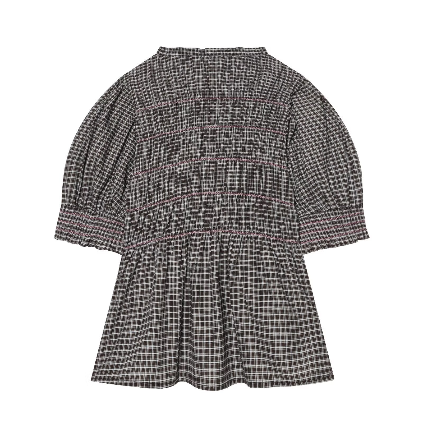 Women's short pleated plaid shirt