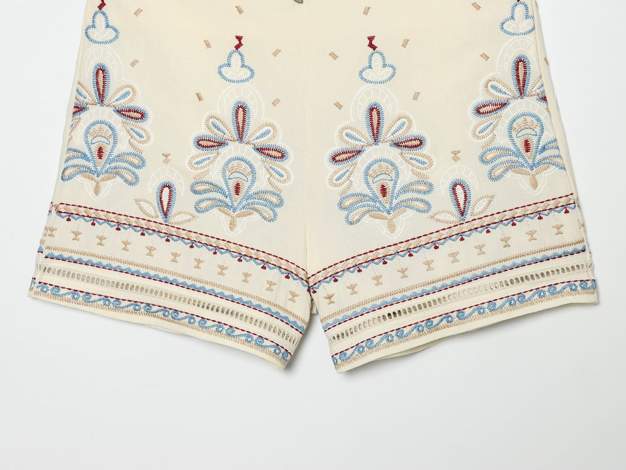 suit Women's 2 pieces linen blend embroidered top+Shorts