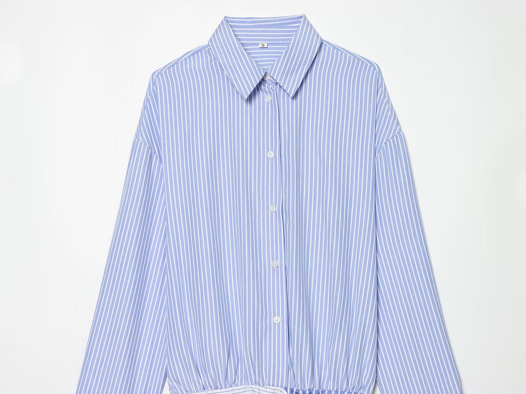 Women's knot decoration striped shirt style dress