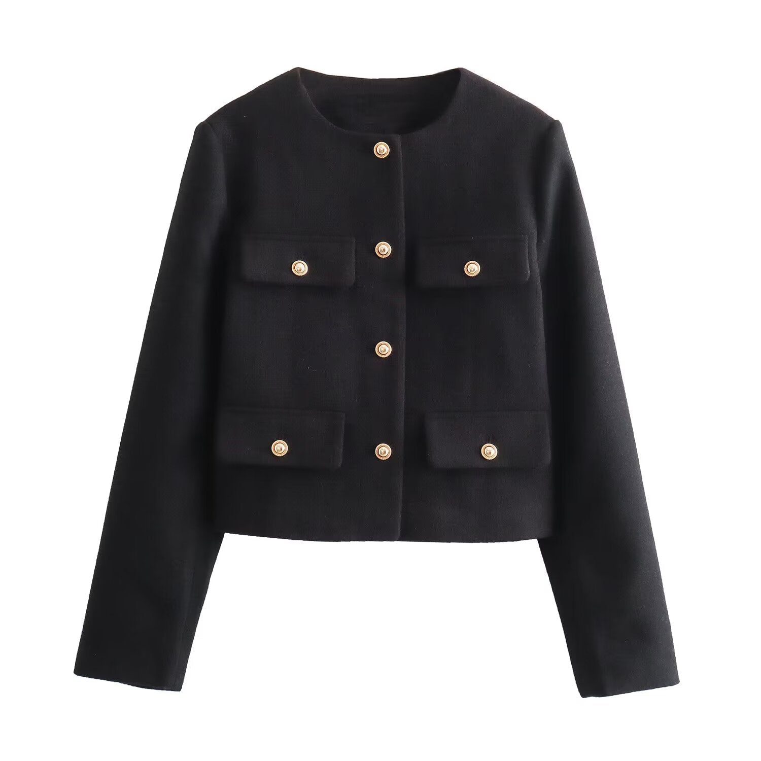 Women's new flip cover decoration short O Neck Blazer Coat