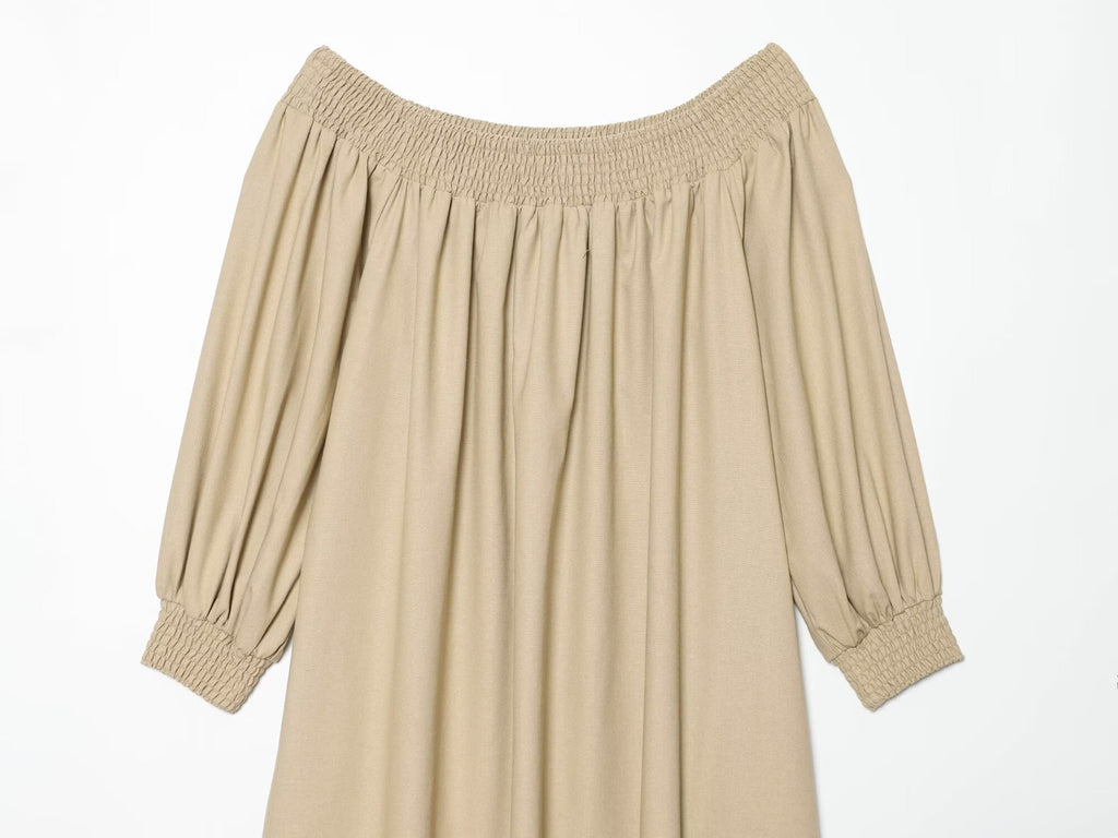 Women's off shoulder linen blended MIDI dress