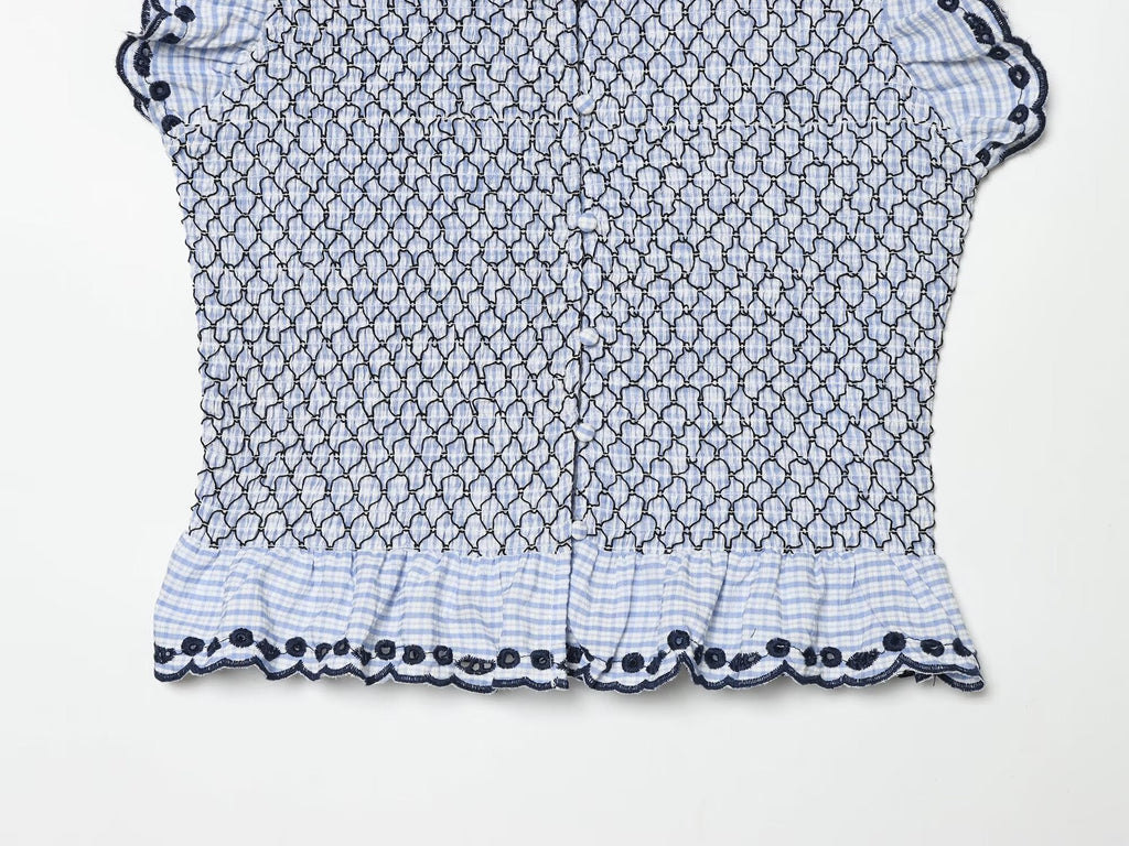 suit Women's 2 pieces embroidered checkered MIDI skirt + tops