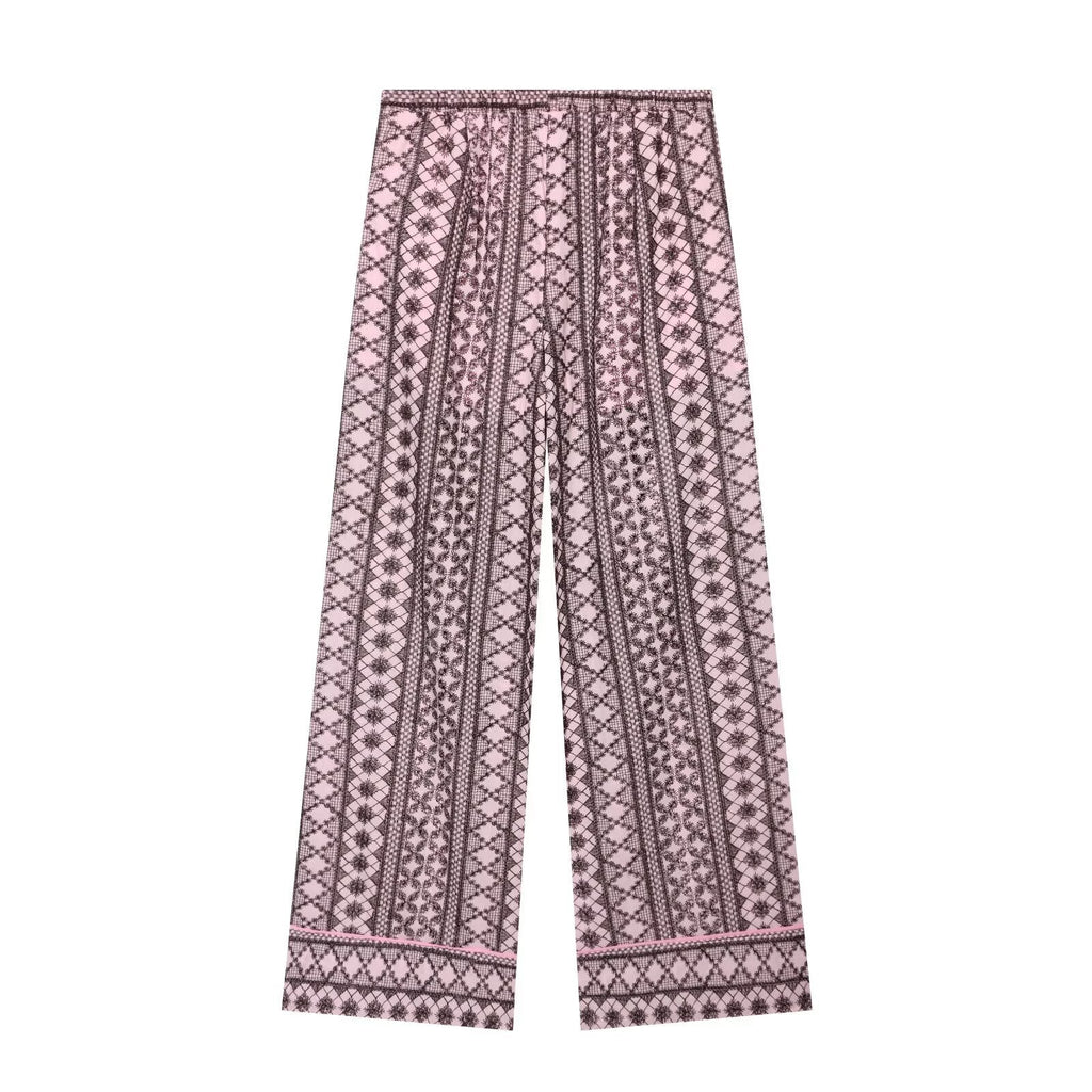 suit Women's 2 pieces hollowed out embroidered wide leg pants+top