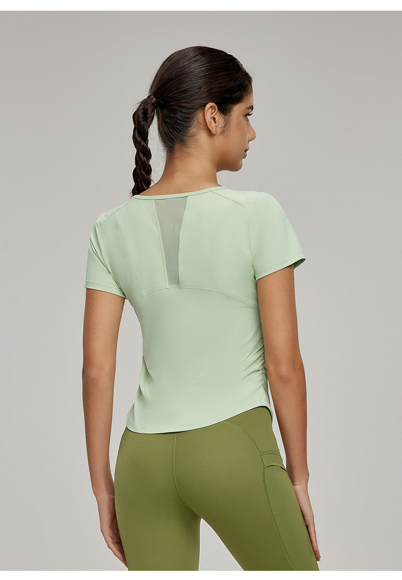Women's New Fashion Joker Short-sleeved T-shirt Mesh Stitching Breathable Sports Tops Cool Sunscreen Fitness Tops