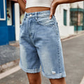2026 women's new casual hole curling five-point denim shorts