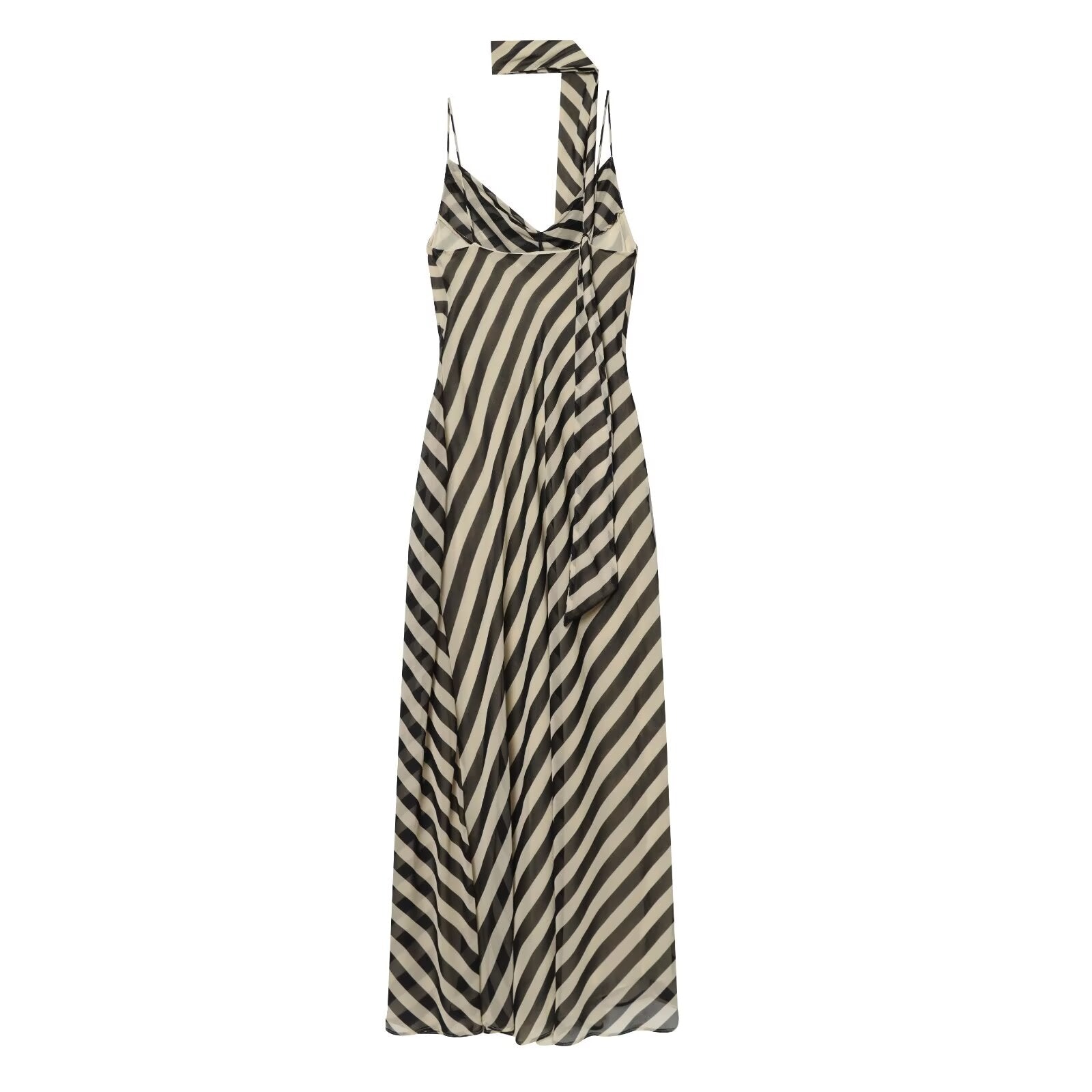 Women's ribbon decoration striped Swing collar dress