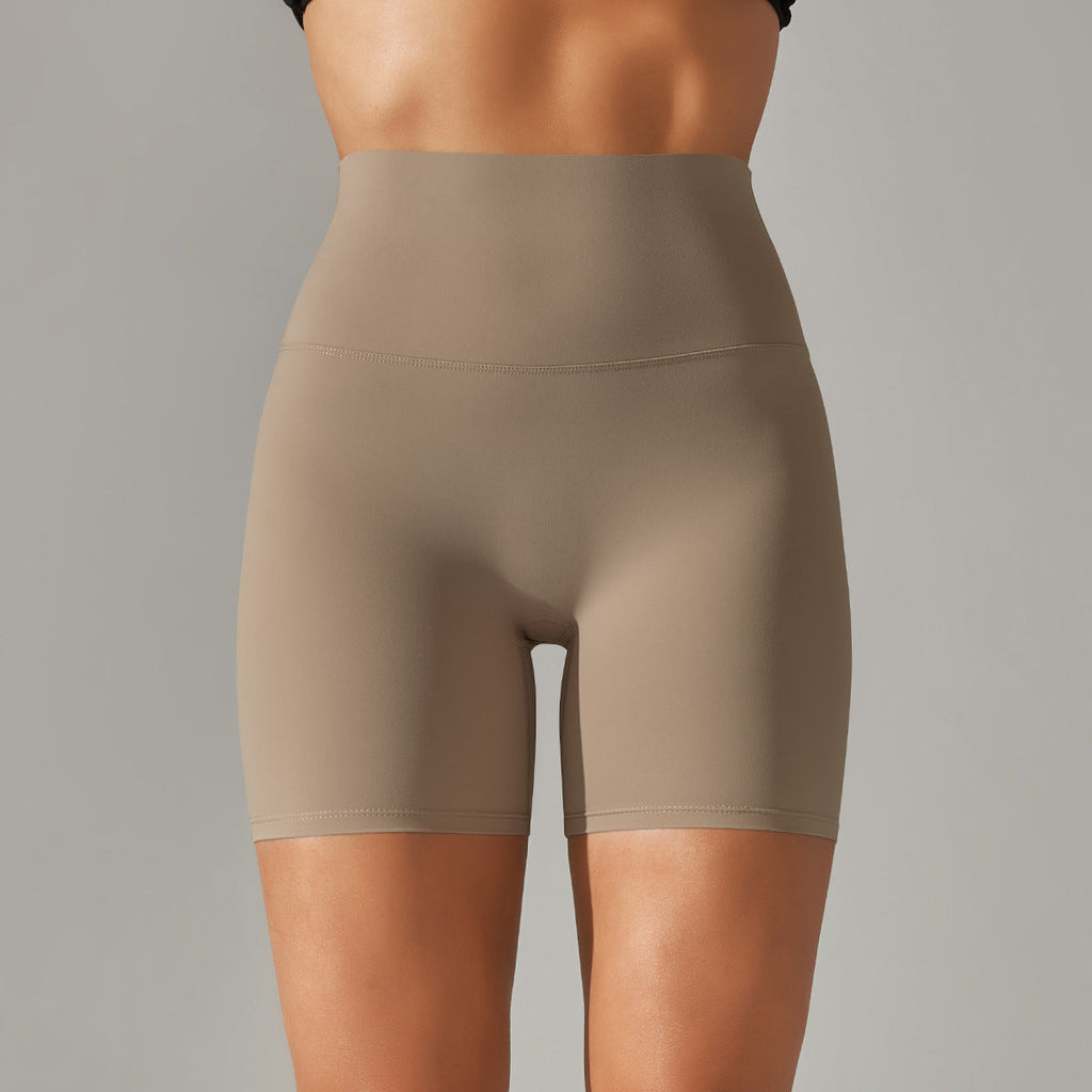 Women's new solid color yoga shorts double sanding tight high waist elastic exercise fitness three-point yoga pants.