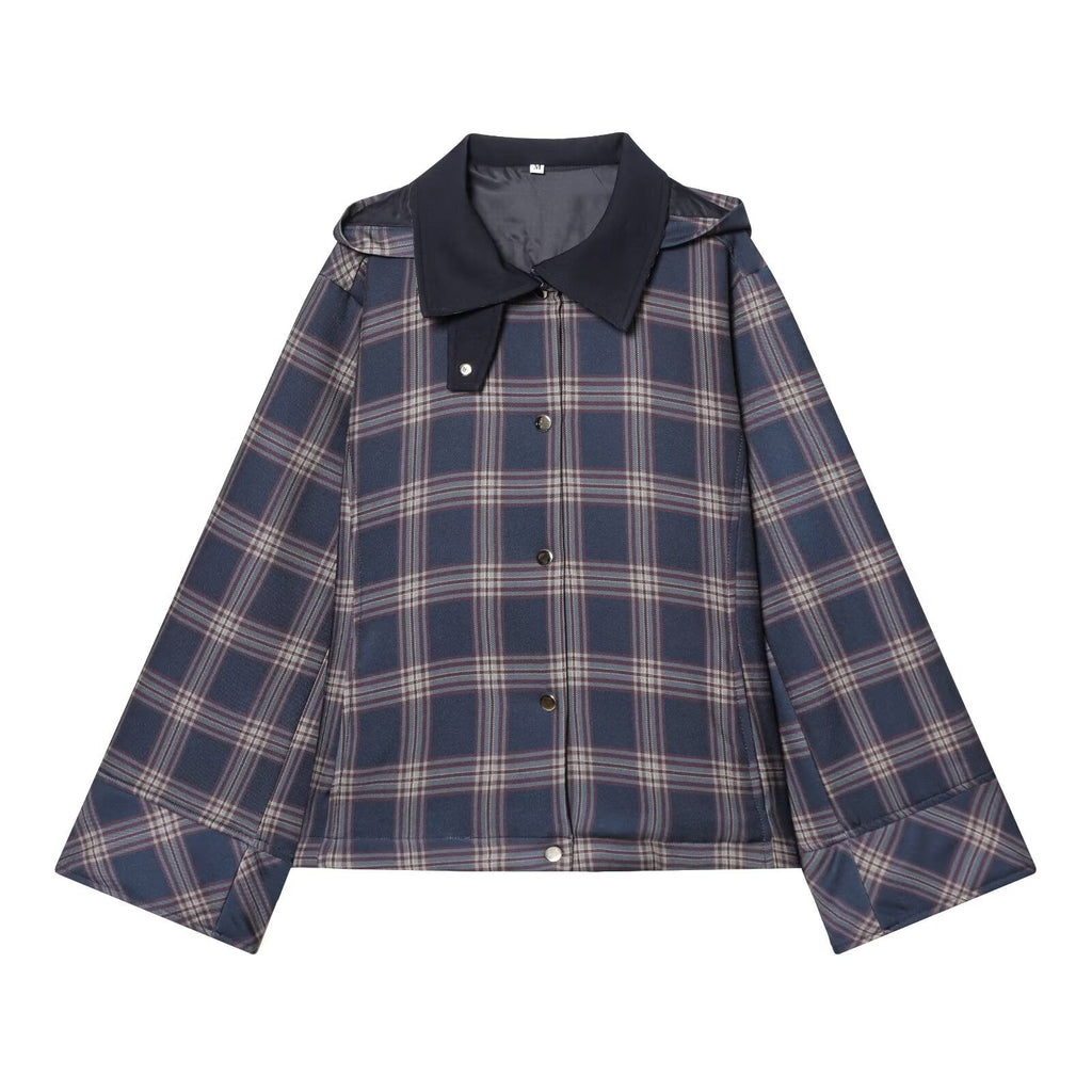 suit Women's 2 pieces hooded checkered cotton jacket Coat+ Pants