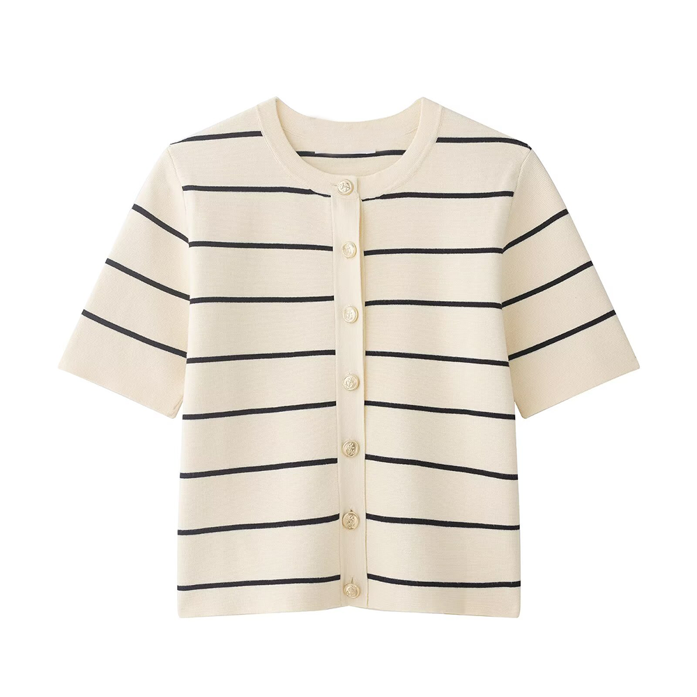 suit Women's 2 pieces striped short sleeved knitted Coat+Skirts