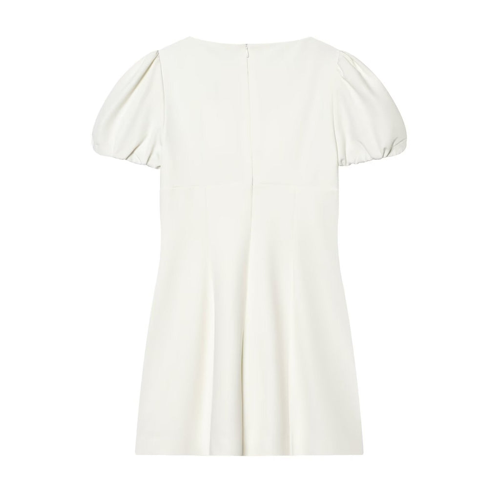 Women's pleated decorative short sleeved mini dress