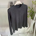 Women's new rhinestone decorated round neck long sleeve T-shirt