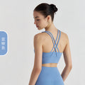 Women's new double-sided sanding cross back sports bra shockproof gathered yoga bra fitness vest