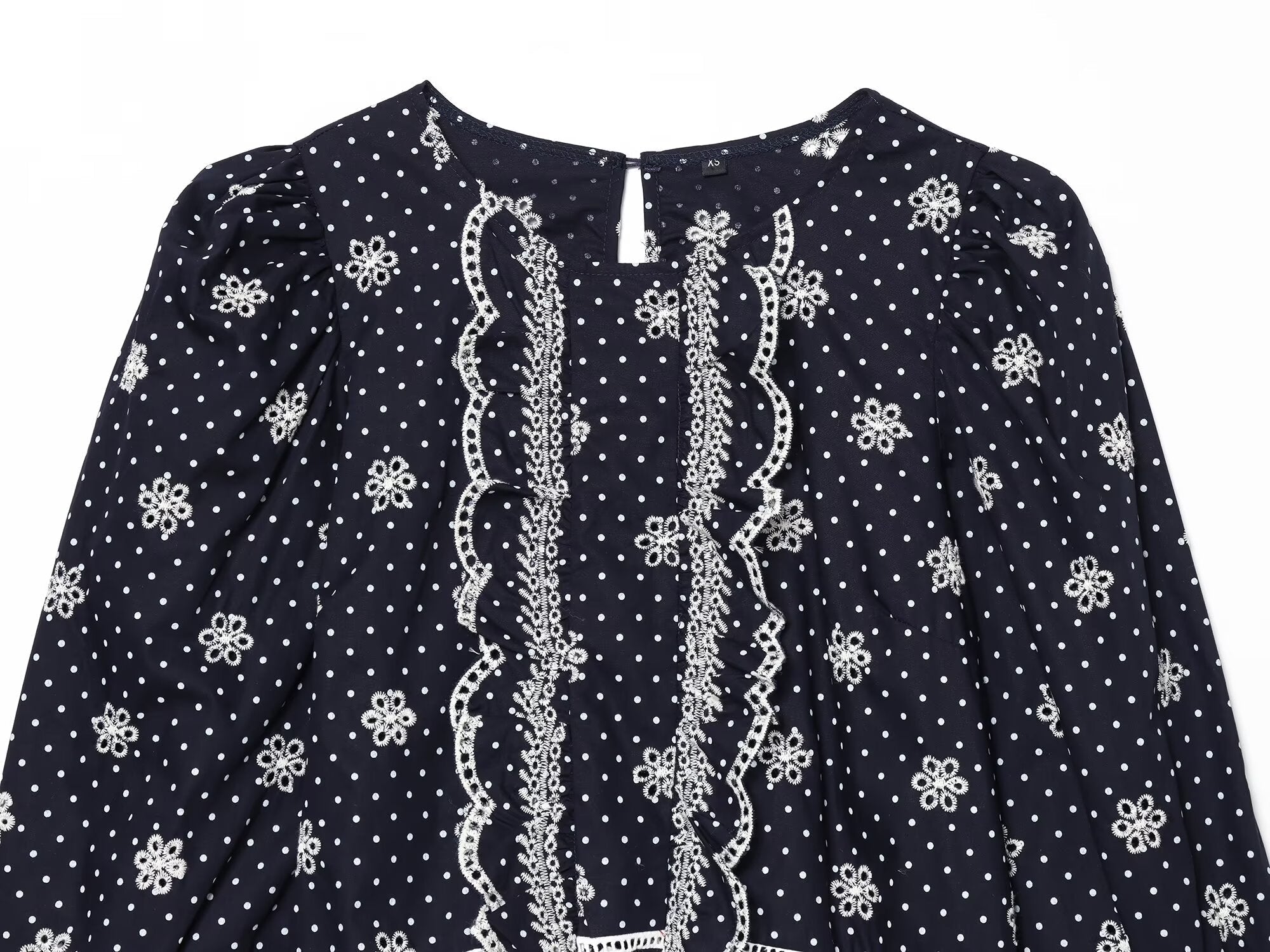 Women's hollowed out embroidered polka dot shirt