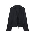 Women's black slim suede effect lace up shirt