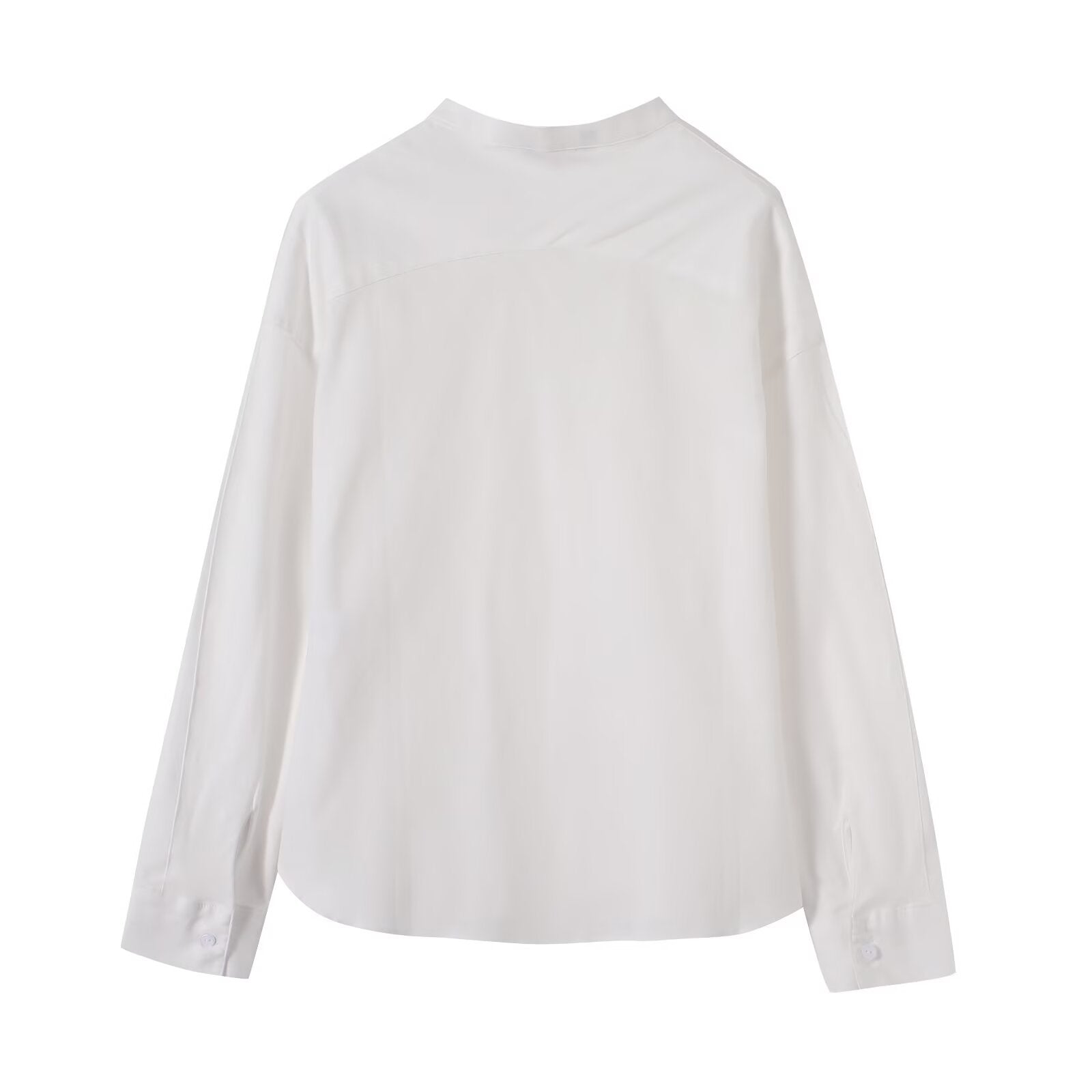 Women's linen blended stand collar shirt