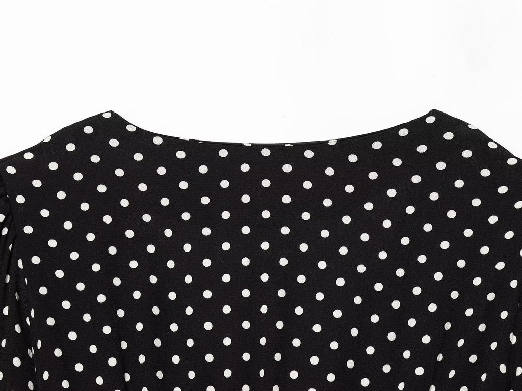 Women's long sleeved polka dot MIDI dress