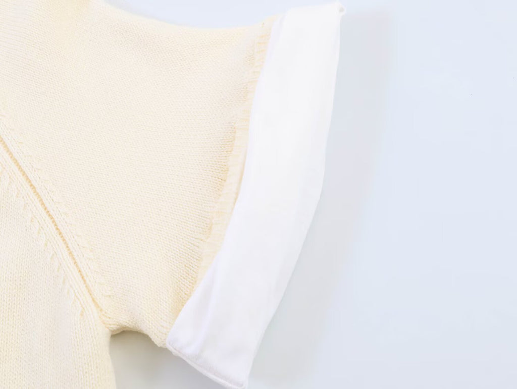 Women's rolled up sleeve patchwork knit sweater