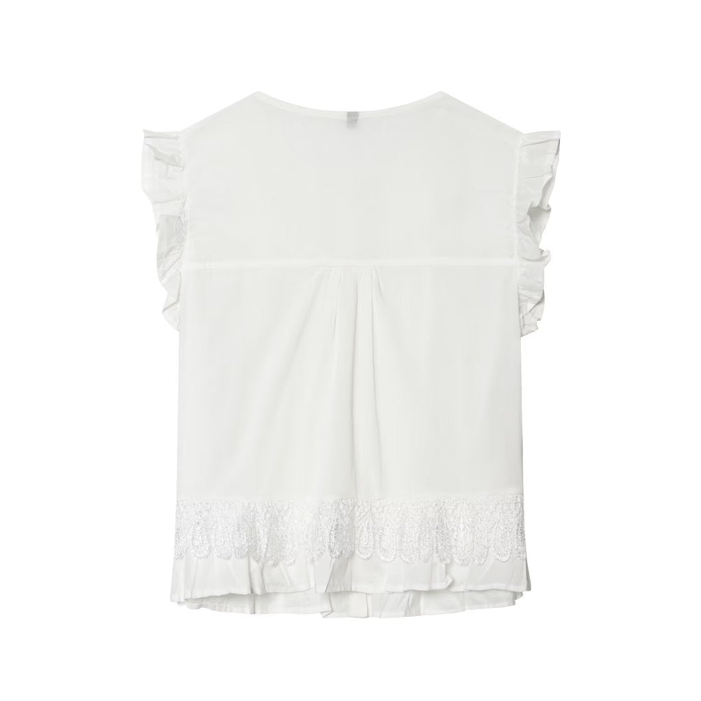 Women's vertical lace decoration sleeveless shirt