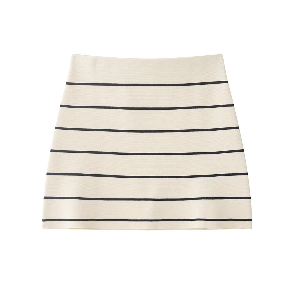 suit Women's 2 pieces striped short sleeved knitted Coat+Skirts