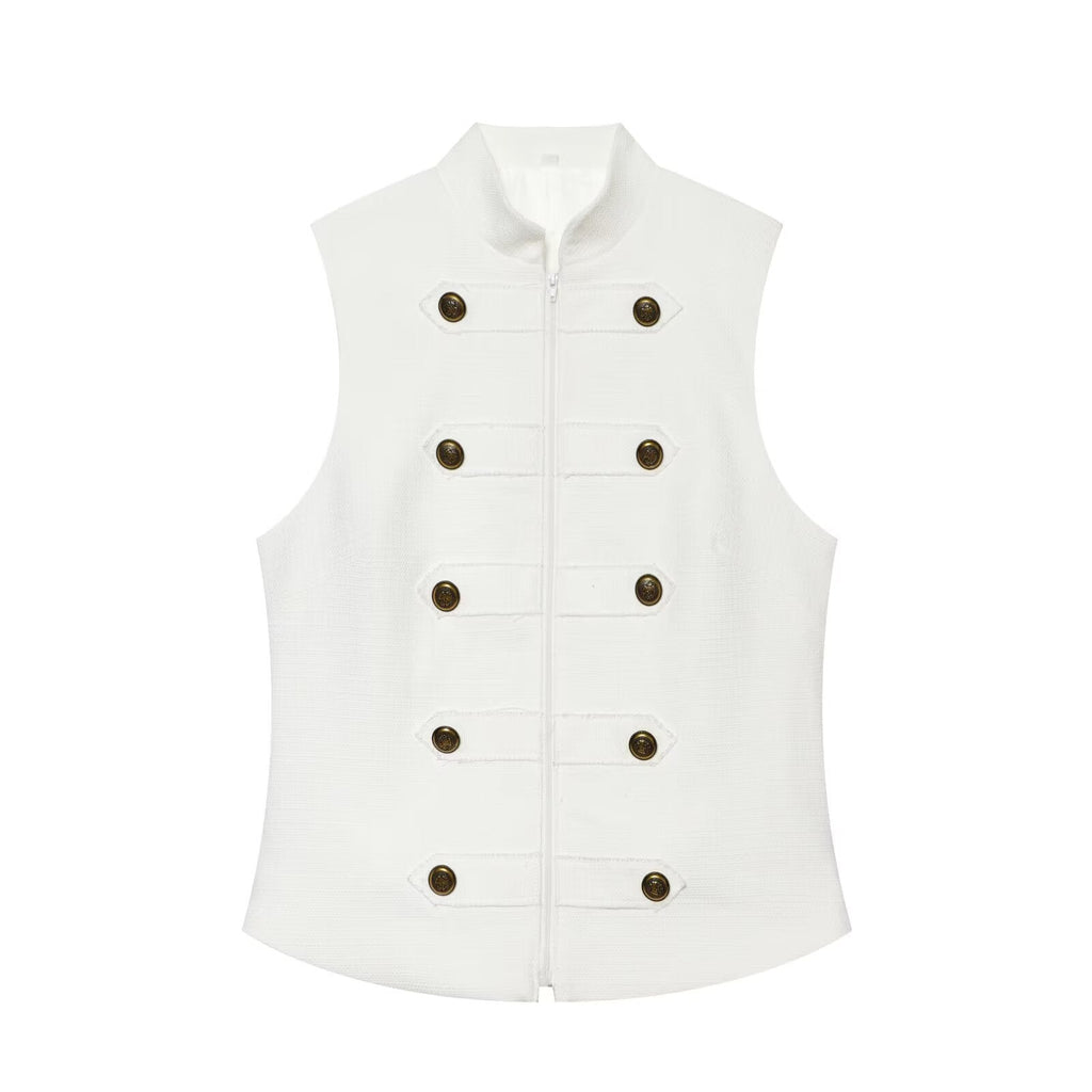 Women's breasted decorative zipper vest top