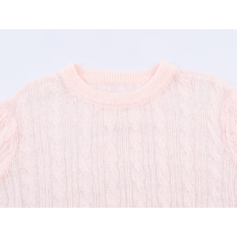 Women's O Neck short sleeved hollow knit sweater
