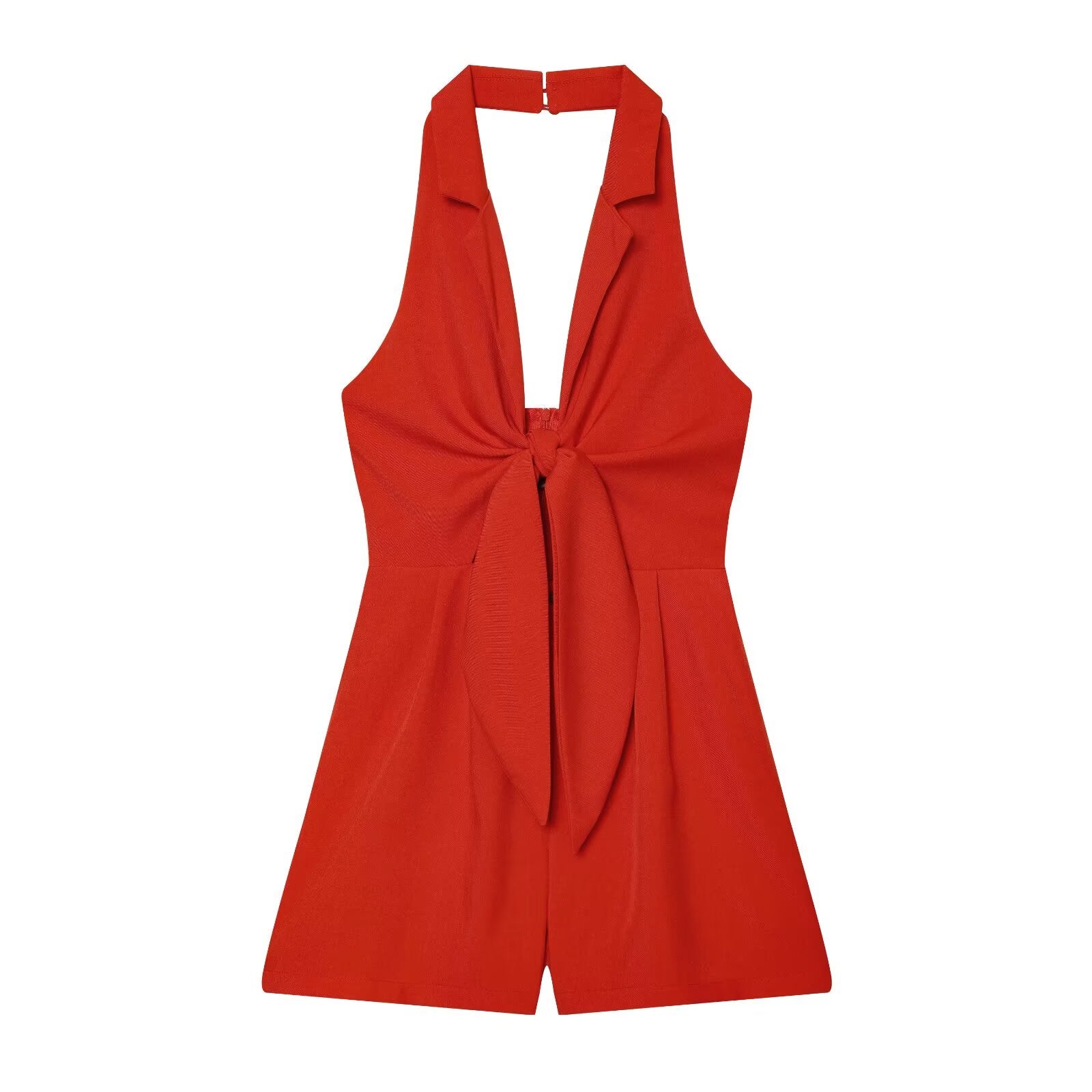 Women's knot decoration hanging neck mini dress