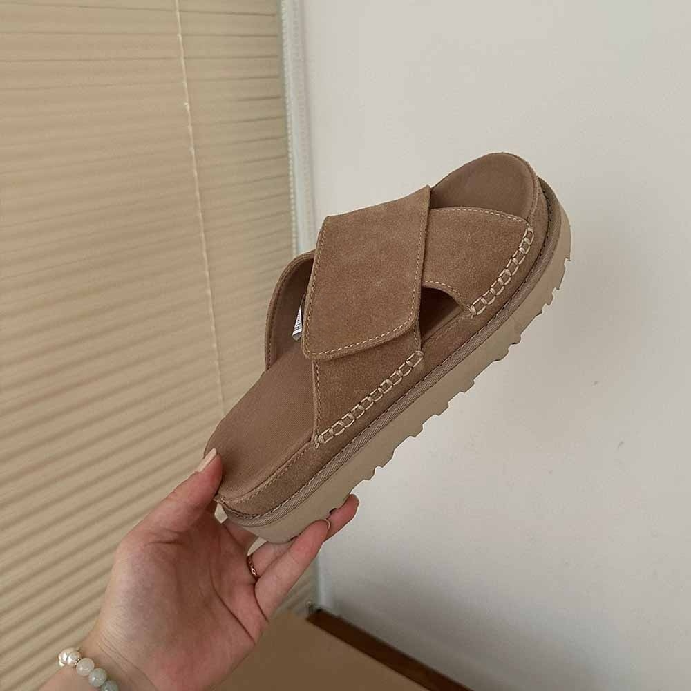 Women's New Fashion Joker Casual Hook and Loop Cross Design Platform Sandals Slippers