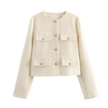 Women's new flip cover decoration short O Neck Blazer Coat