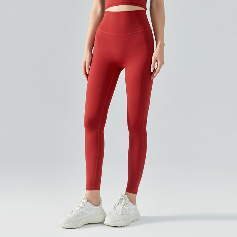 Women's New Fashion Joker Nude High Waist Belly Yoga Pants Double Sanding Peach Hip Running Tight Fitness Pants.