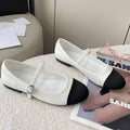 Women's New Fashion Joker Round Head Contrast with Bare Instep Mary Jane Thin Shoes