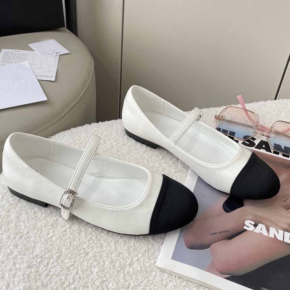 Women's New Fashion Joker Round Head Contrast with Bare Instep Mary Jane Thin Shoes