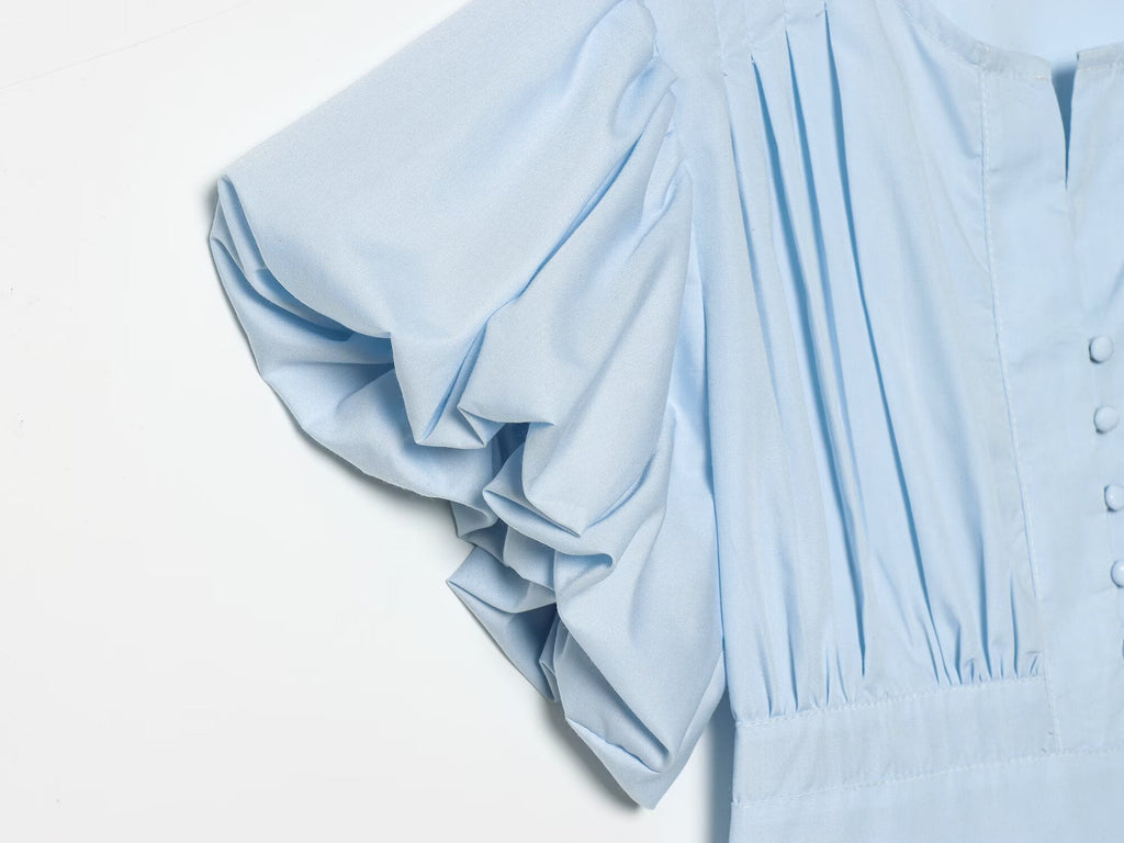 Women's bubble sleeve pleated decorative shirt