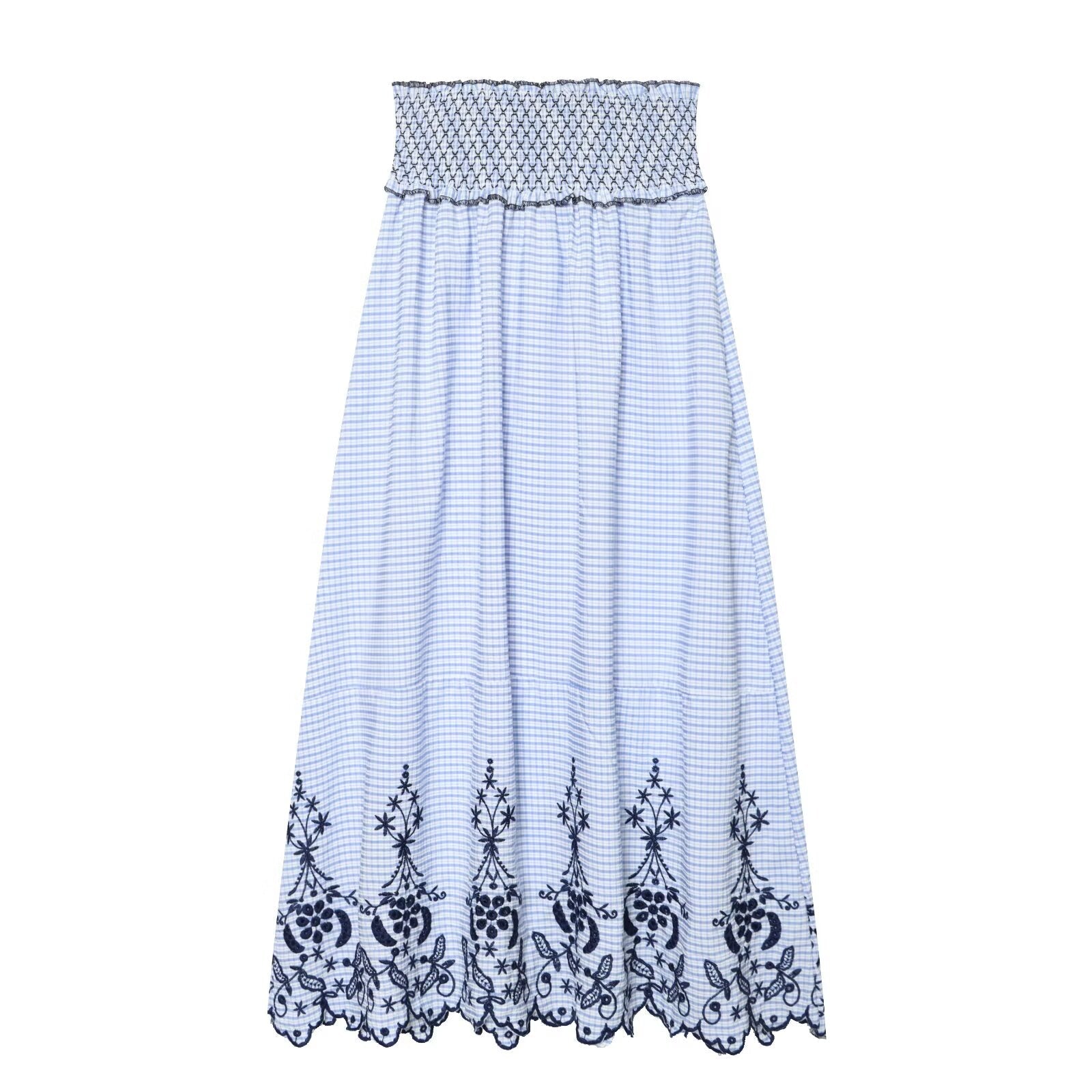 suit Women's 2 pieces embroidered checkered MIDI skirt + tops