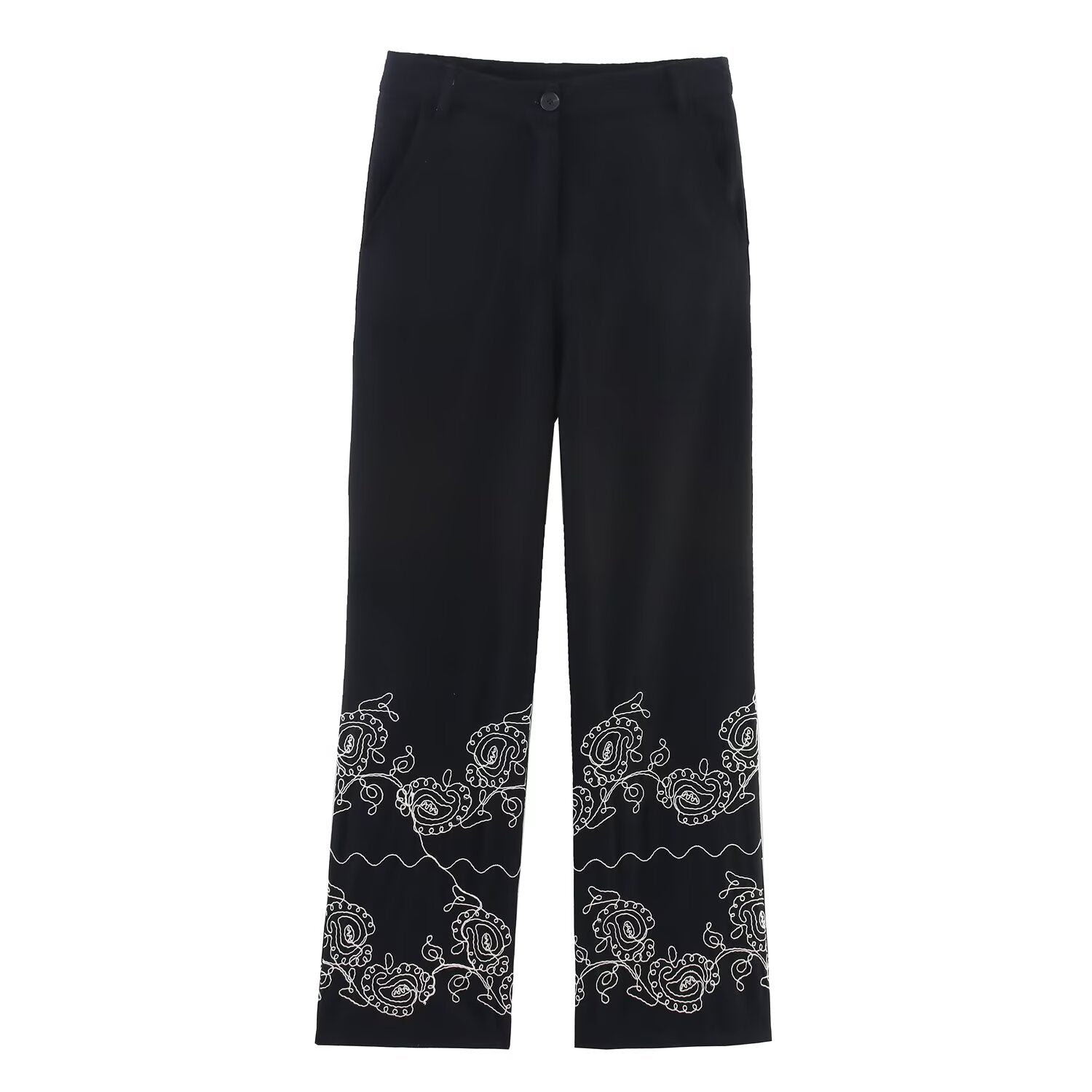 Women's casual embroidered wide leg pants