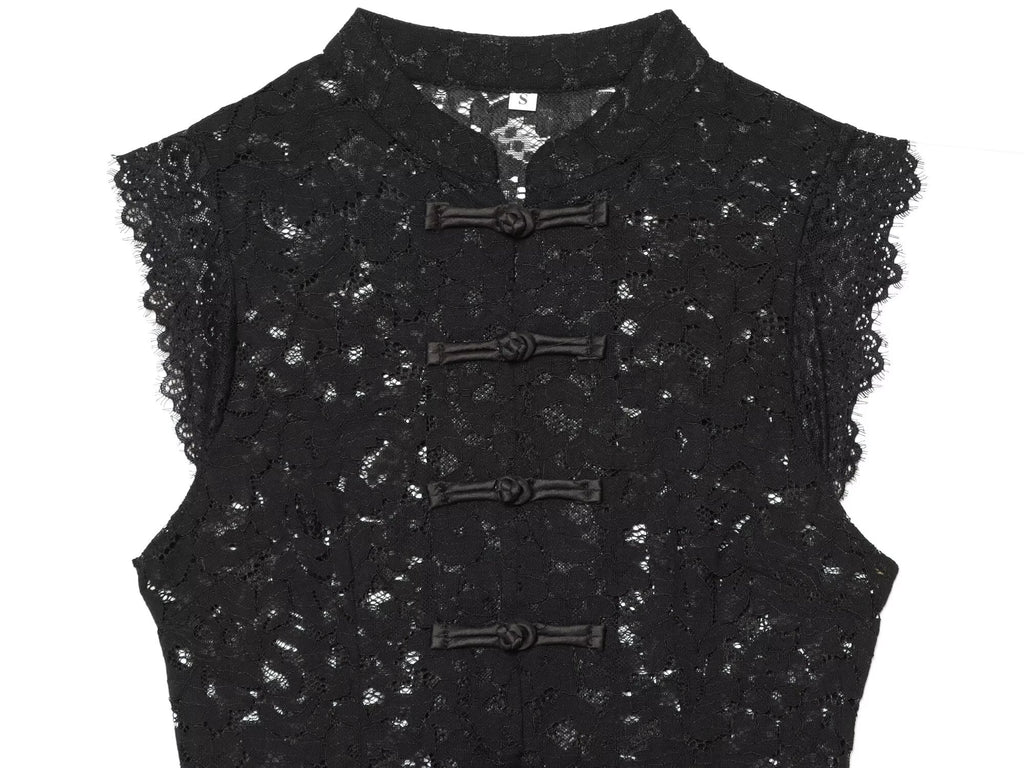 Women's lace hollow out buckle sleeveless vest