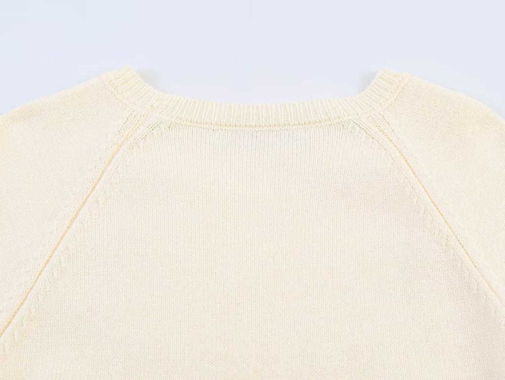 Women's rolled up sleeve patchwork knit sweater