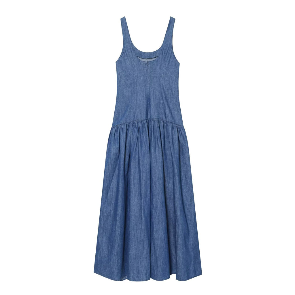 Women's cape style hem sleeveless denim dress