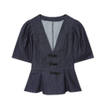 Women's short skirt style hem V-neck top