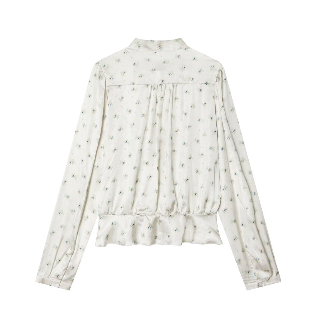 Women's bow decoration printed shirt