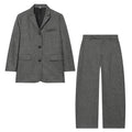 suit Women's 2 pieces loose linen blended straight Blazer Coat+Pants