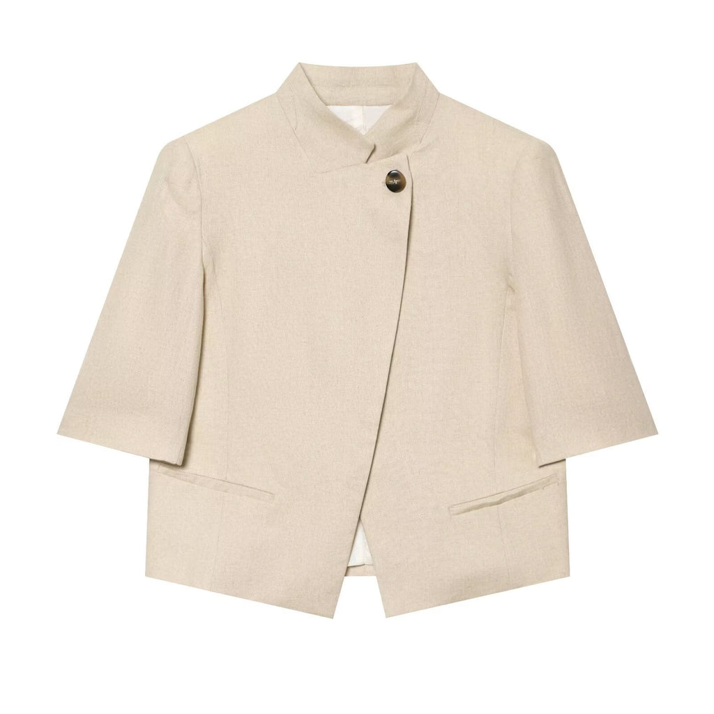Women's short sleeved linen blend Blazer Coat