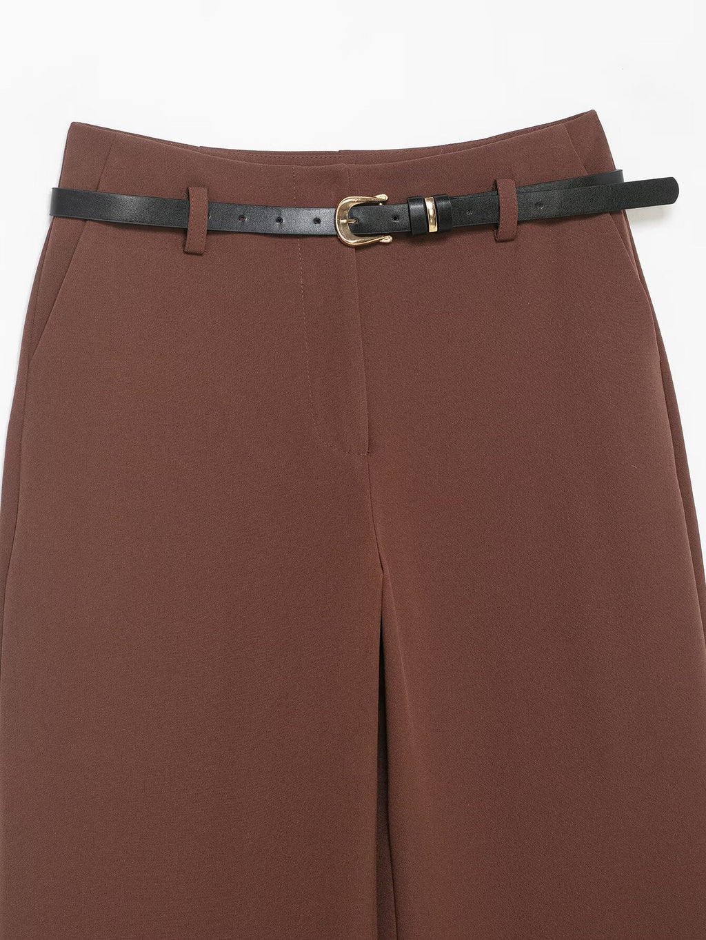 Women's rolled hem design casual With Belt pants