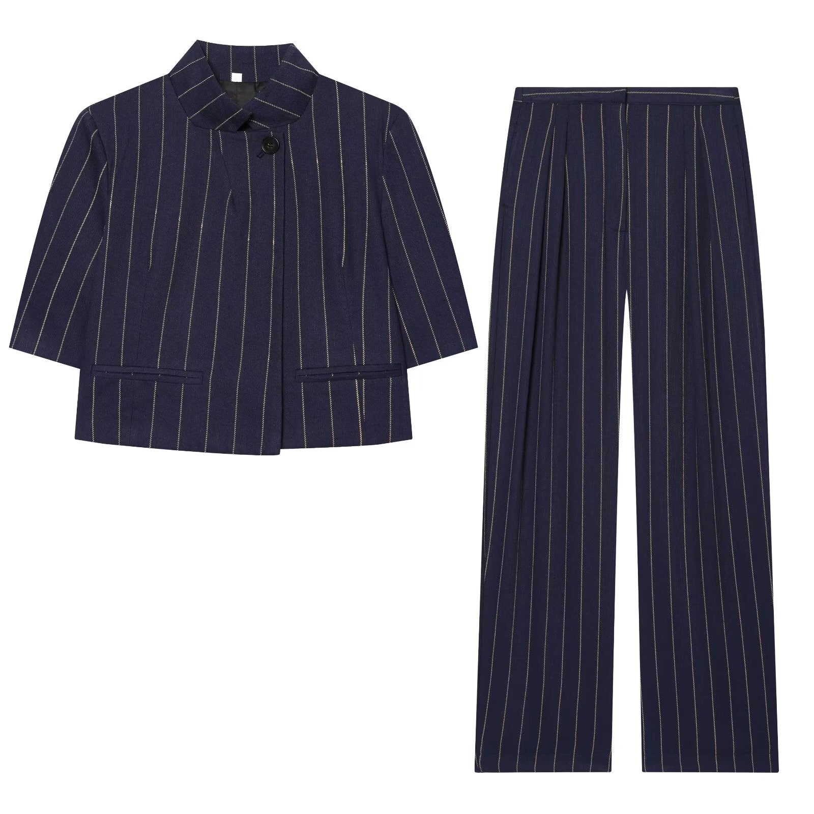 suit Women's 2 pieces linen blend striped jacket+Pants
