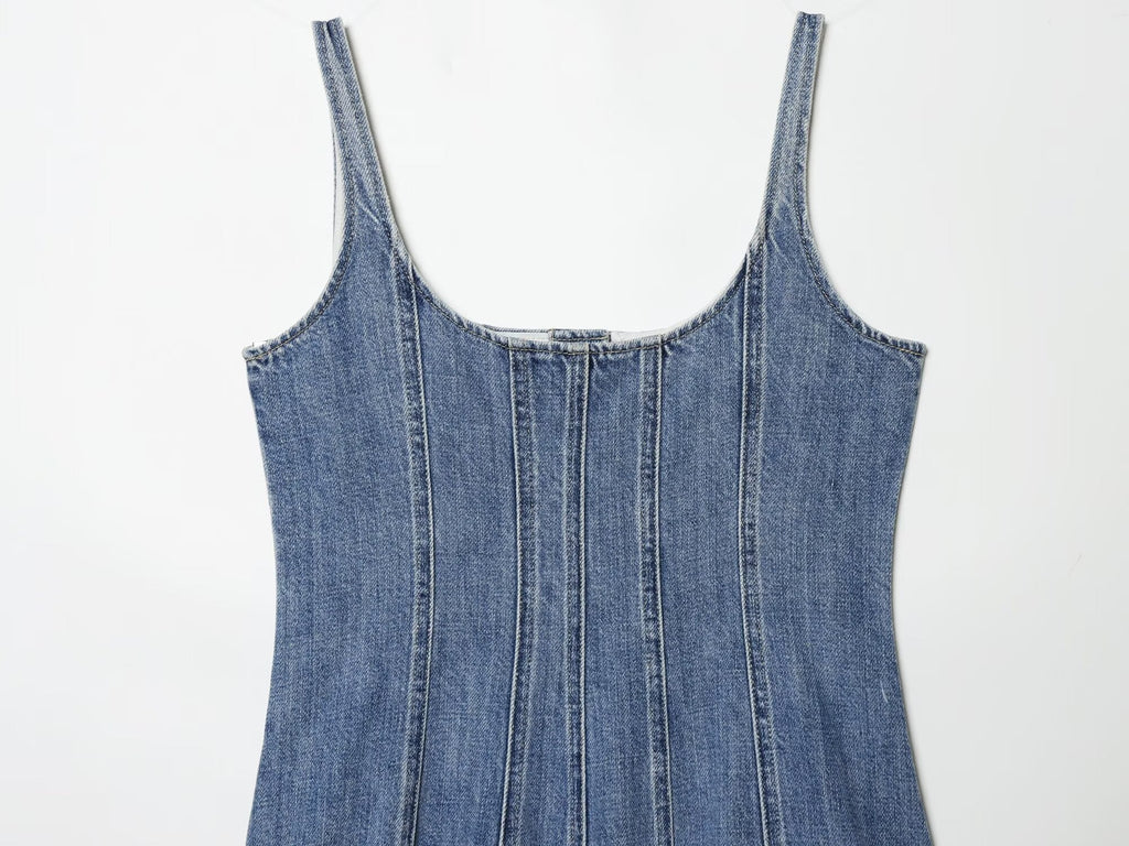 Women's retro buckle suspender denim dress